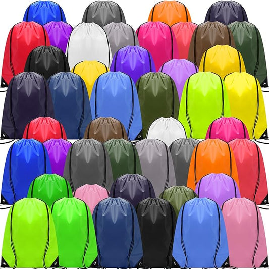 Shappy 50 Pcs Drawstring Backpack Bulk Sports Gym Cinch Bag Polyester String Bag for Men Women Children(25 Colors)