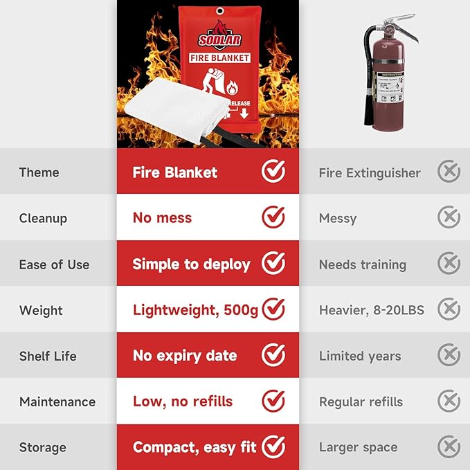 Fire Blanket Emergency for Home Kitchen - 40"x40" Fireproof Safety Protection Fiberglass Flame Retardant Blankets Survival Essential Kit for House Car Camping Outdoor Fireplace Grill BBQ - 6 Pack