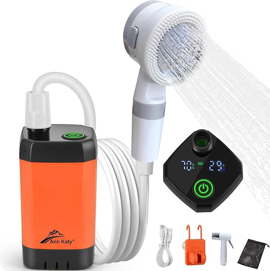Portable Camping Shower Outdoor Camp Shower Pump,Upgrade Rechargeable Electric Shower Pump with Intelligent Digital Display Multiple Spray Modes for Camping, Hiking, Traveling,RV