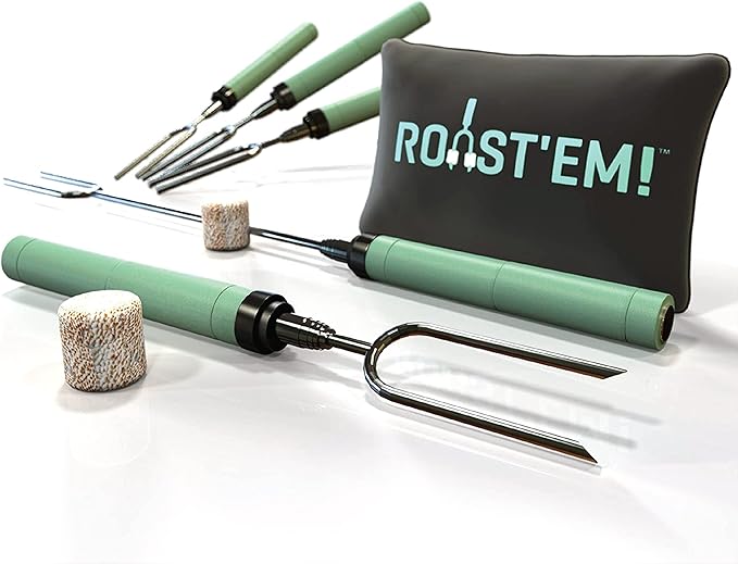 Rotating Marshmallow Roasting Sticks for Campfire & Bonfire | Extra Long Hot Dog & Smores Sticks for Fire Pit | Camping Smores Kit | Retractable Campfire Skewers | Set of 5