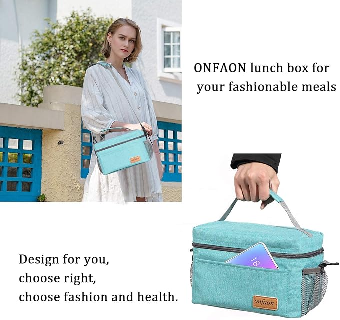 Lunch Bag for Men/Women, Insulated Reusable Lunch Box Leakproof Cooler Tote Bag Freezable with Adjustable Shoulder Strap for Office Work Picnic Beach(Cyan)