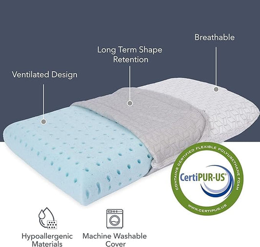 Vaverto Blue Travel and Camping Pillow - Compressible Medium Firm Memory Foam, Viscose Made from Bamboo Cover, Machine Washable, Ideal for Backpacking, Airplane, Car Travel