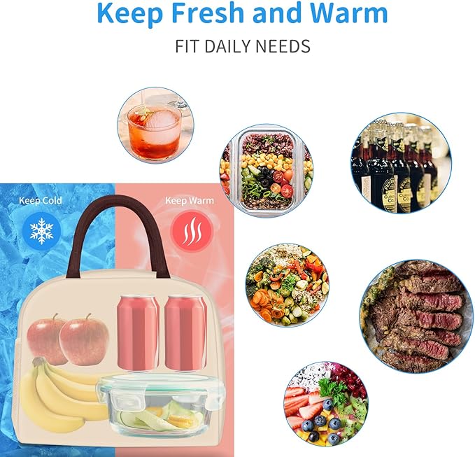 Lunch Bag Lunch Box for Women Men Reusable Insulated Lunch Tote Bag,Leakproof Thermal Cooler Sack Food Handbags Case High Capacity for Travel Work Picnic Beach,BEIGE