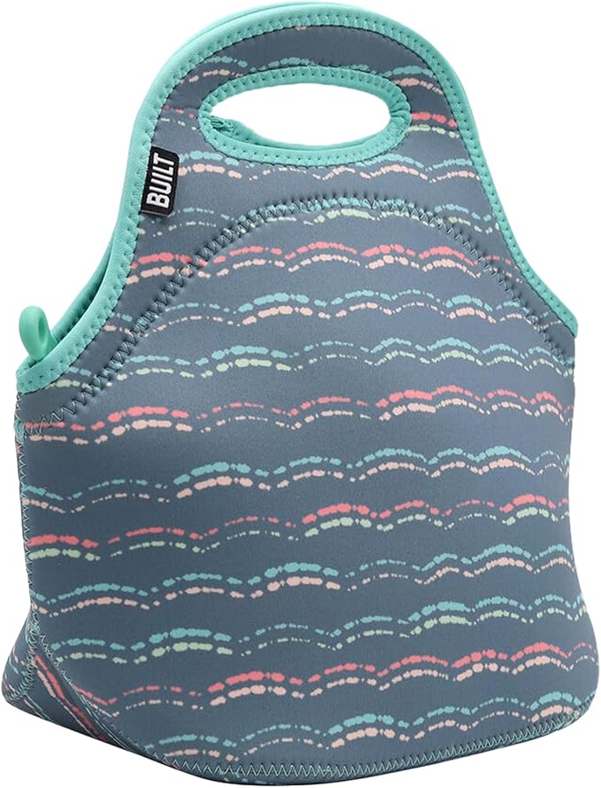 Built Gourmet Getaway Neoprene Lunch Bag - Insulated, Reusable, & Machine-Washable Lunch Tote for Hot and Cold Food Storage, Lightweight & Reusable - One Size (Scallop Stripe)