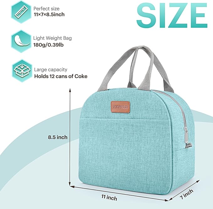 Lunch Bag for Women & Men Adult Insulated Lunch Box, Small Leakproof Cooler Food Lunch Containers Reusable High Capacity Lunch Tote Bags for Work, Travel, Outdoor (Aqua Green)
