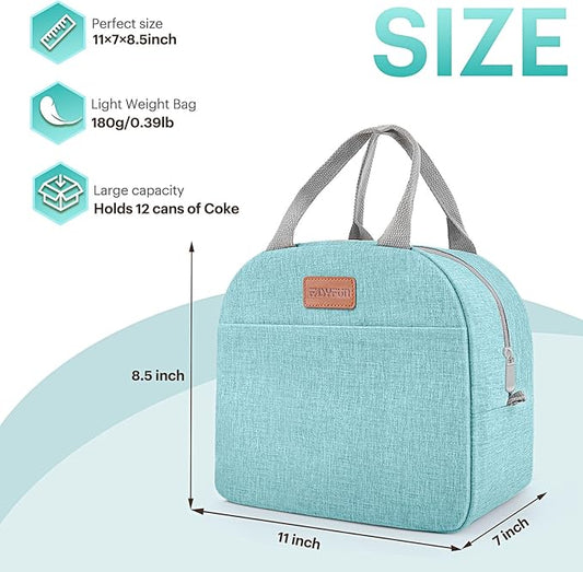 Lunch Bag for Women & Men Adult Insulated Lunch Box, Small Leakproof Cooler Food Lunch Containers Reusable High Capacity Lunch Tote Bags for Work, Travel, Outdoor (Aqua Green)