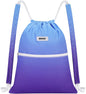 WANDF Drawstring Backpack Sports Gym Bag with Shoulder Pads Water Resistant String Cinch Bag for Women Men (Blue Gradient)