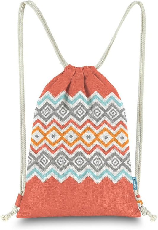 Drawstring Backpack Bohemia Style String Bag Canvas Beach Sport Daypack