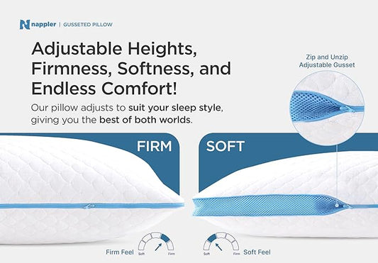 Side and Back Sleeper Pillow for Neck and Shoulder Pain Relief - Shredded Memory Foam Bed Pillow for Sleeping - 100% Adjustable Fill - King Size - Modal Washable Case. Extra Fill Included