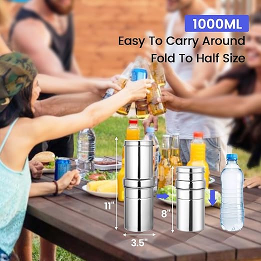 NSF/ANSI 42&372 Standard 1L (1000 ML) Portable Stainless Steel Gravity-Fed Water Filter Gravity Sport Bottle with Carbon Filter, for Travel, Camping, Backpacking and Emergency Preparedness