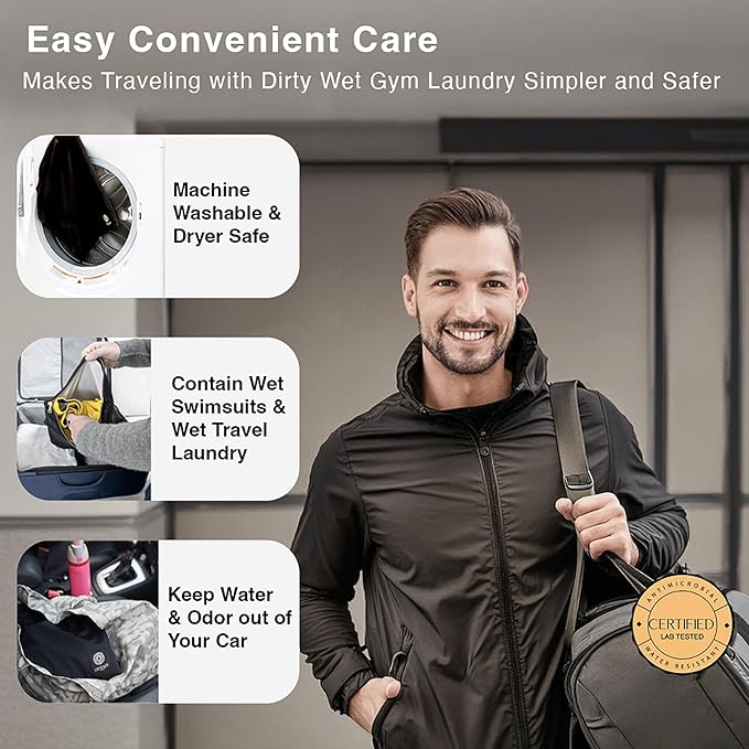 Wet Gym Clothes Bag Waterproof Antimicrobial Sack Inhibits Bacteria & Odor from Dirty Laundry, Swimsuits, Sweaty Shoes for Smell Proof Travel 14 X 17.5" Made in USA by Ornadi