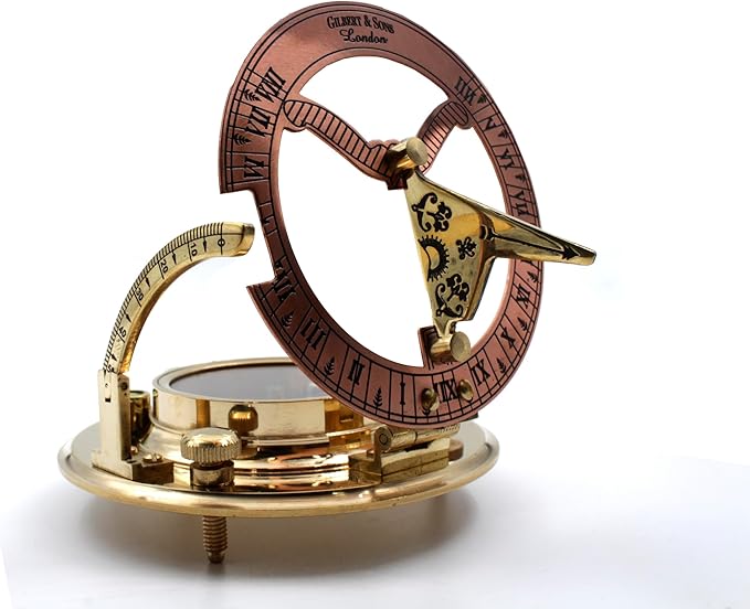 Brass Sundial Compass in Leather Case – Unique Nautical Gifts for Men, Antique Sailing Anniversary Gadget, Maritime Pocket Watch Clock, Nautical Decor for Him