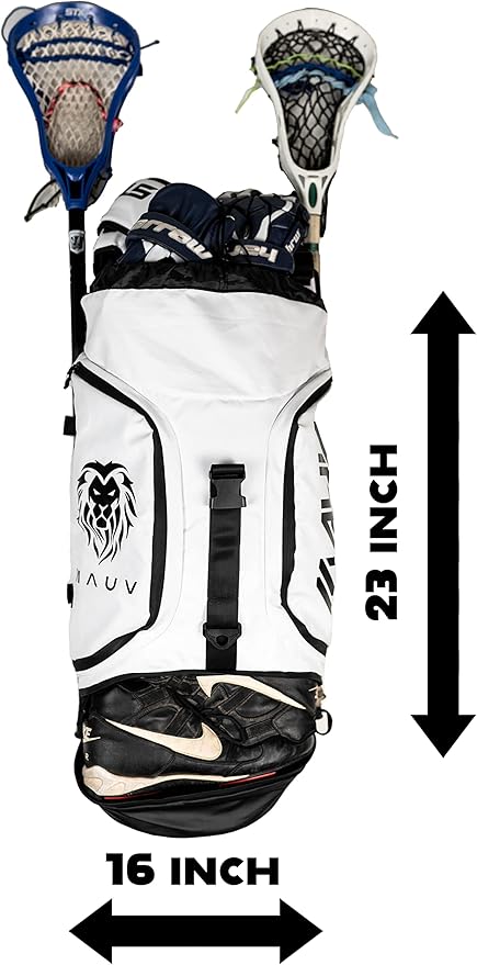 MAUV Premium Lacrosse Bag - Lacrosse Backpack - Holds Most Lacrosse or Field Hockey Equipment with Two Stick Holders and Separate Cleats Compartment - Black - Navy - Army Green - Arctic White