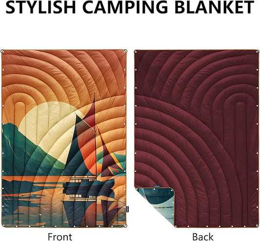 Camping Blanket,Lightweight Down Alternative Puffy Printed Camping Blanket Packable Outdoor Blanket for Camping,Traveling, Stadium, Hiking, Picnics