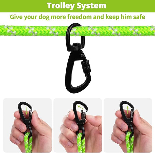 Dog Tie Out Cable for Camping - 50ft/70ft/100ft Portable Reflective Overhead Trolley System for Dogs up to 300lbs - Dog Lead for Yard Camping | Parks | Outdoor Events Green