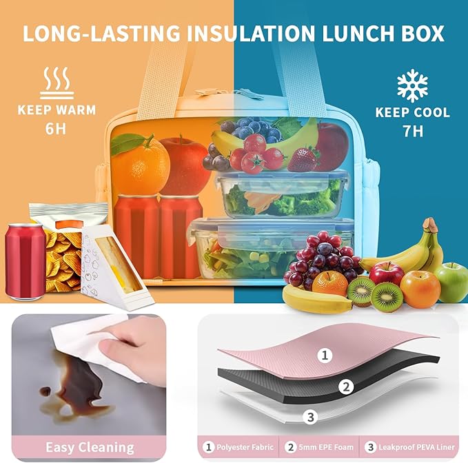 ZOMFELT Insulated Lunch Bag Women, Cute Lunch Tote Bag Lunch Box for Women, Leakproof Large Capacity Womens Lunch Bags with Adjustable Shoulder Strap for Work Office Outdoor Picnic Camping, Pink
