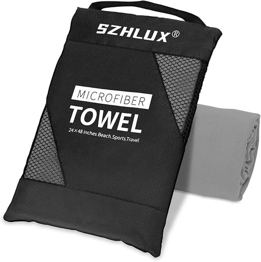 SZHLUX Microfiber Towel, Perfect Quick Dry Travel Sports Camping Towel,Fast Drying Lightweight Ultra Compact for Backpacking,Gym,Beach,Swimming,Yoga(Gray,L)
