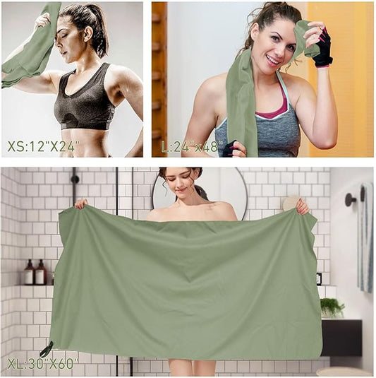 SZHLUX Microfiber Towel, Perfect Quick Dry Travel Sports Camping Towel,Fast Drying Lightweight Ultra Compact for Backpacking,Gym,Beach,Swimming,Yoga(Army Green,XL)