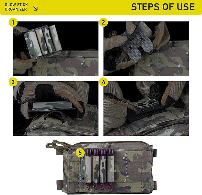 Tactical Glow Stick Organizer - Chem Light Holder for 4 Glow Sticks - Chem Light Holders for Molle Tactical Undershirts, Ideal for Camping, Fishing, and Hunting