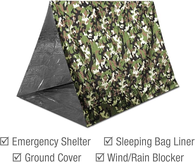 Swiss Safe Emergency Mylar Thermal Blankets + Bonus Space Blanket - Compact & Insulated for Cold Weather - Designed for NASA, Outdoor Camping, Survival, First Aid Car Kit - Woodland Camo, 4 Pack