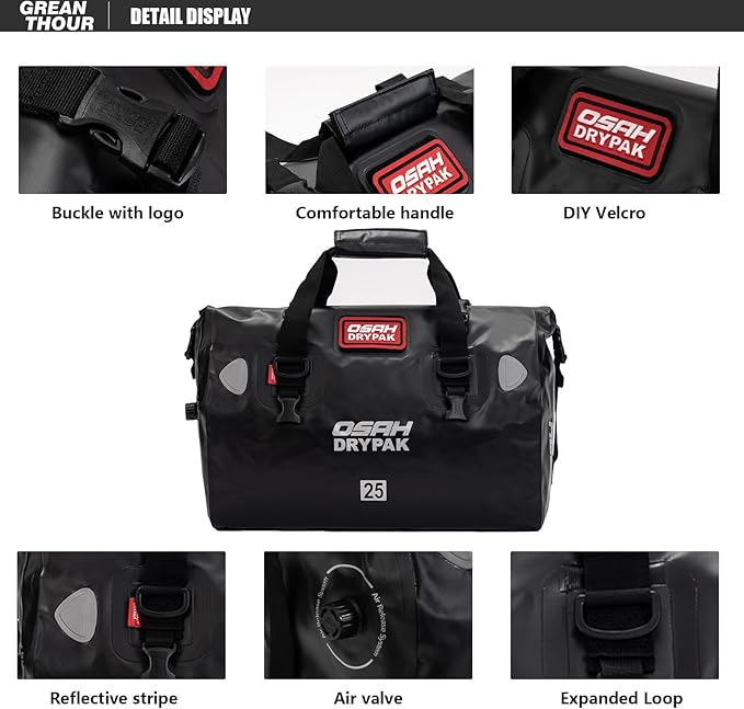 Motorcycle Dry Bag - Waterproof Motorcycle Duffle & Luggage Tail Bag Saddle Bags with Roll Top Closure, Large Storage Space，for Motorcycle Back Seat(MudBrown, 25L)