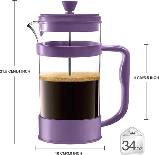 Utopia Kitchen 34 Ounce 1 Liter French Press Coffee Maker, Tea Maker, Travel Coffee Presses, Heat Resistant Thickened Borosilicate Coffee Pot for Camping Travel Gifts, Plum Pack of 1