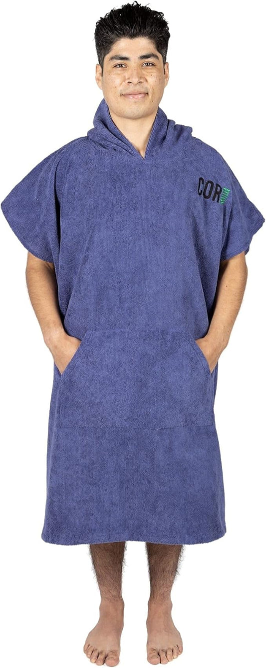 COR Surf Poncho Changing Towel Robe with Hood and Front Pocket | Thick Quick Dry Microfiber Wetsuit Poncho Towel for Surfing Beach Pool Swim (Large, Cobalt)