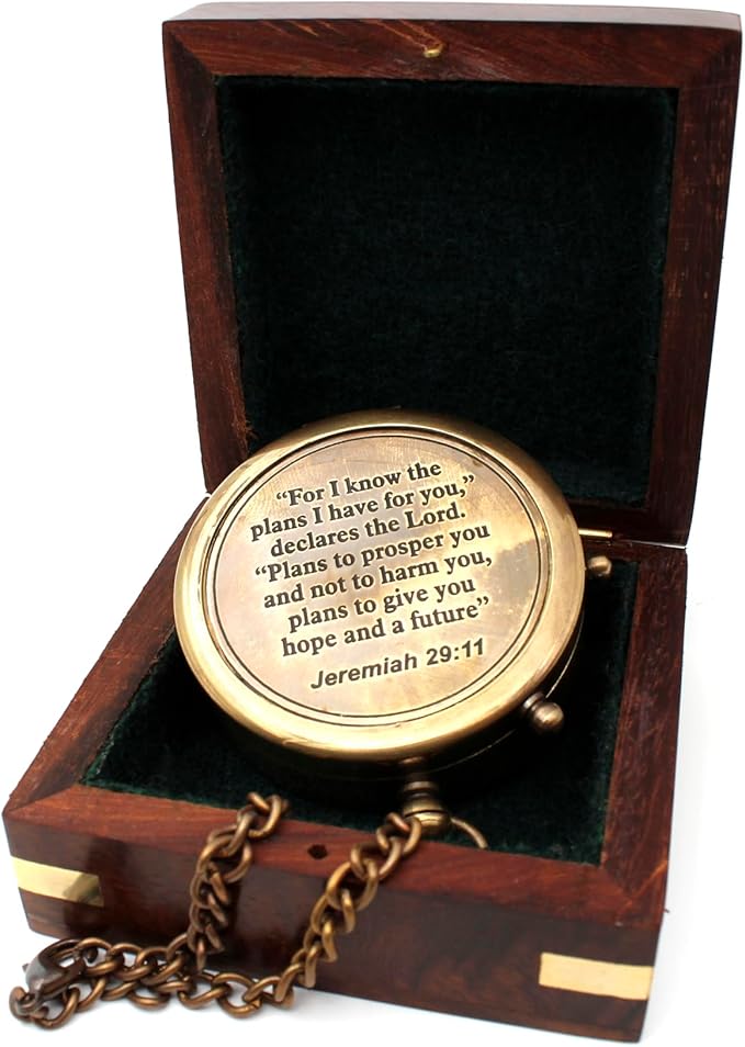 for I Know The Plans I Have for You – Jeremiah 29:11 Solid Brass Directional Engraved Compass, Christian Gifts for Men, Baptism Gifts for Boys & Girls, First Communion & Confirmation Gifts