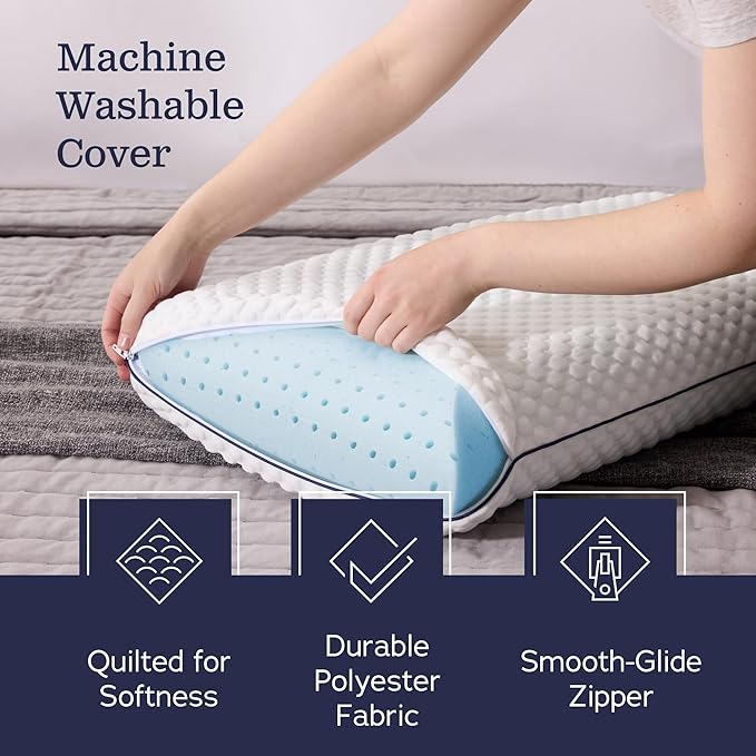 WEEKENDER Gel Memory Foam Pillow - Queen Size - 1-Pack - Medium Plush Feel - Neck & Shoulder Support - For Back, Side, & Stomach Sleepers - Home, Hotel, & Hospital Essentials