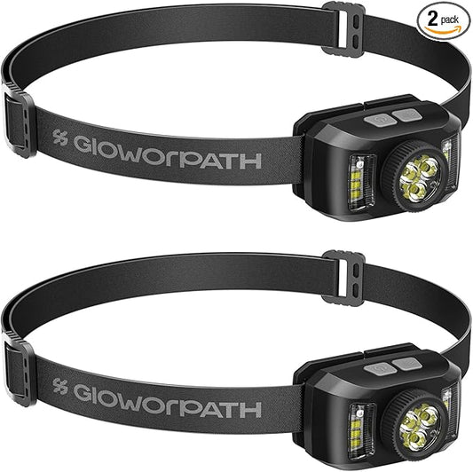 Rechargeable Headlamps Flashlight,1200 Lumens Super Bright LED Head Torches,Sensor Control, 7 Light Settings, IPX5 Waterproof & Lightweight, Ideal for Camping, Running & Hiking Outdoor (2 Pack)