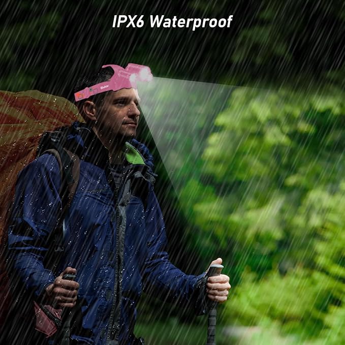 LED Headlamp, 8000L Super Bright Rechargeable Headlight Flashlight - 3 Lights 5 Modes,Zoomable,Spotlight&Floodlight Combination, IPX6 Waterproof, 20+Hrs Runtime for Running,Hiking etc-Pink