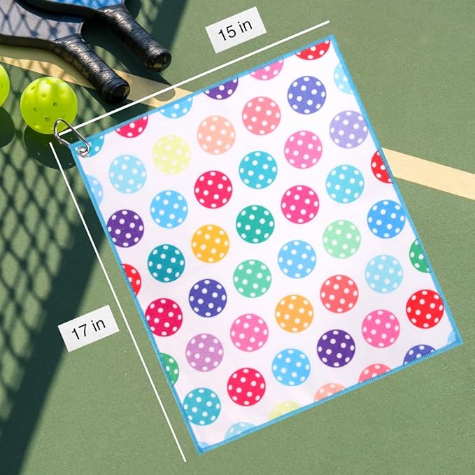 Millie Rose Pickleball Towels in Fashionable Prints - Cute 15x17 inch Microfiber & Cotton Athletic Towels with Carabiner Clip - Pickleball Accessories, Pickleball Gifts (Colorful Pickle)