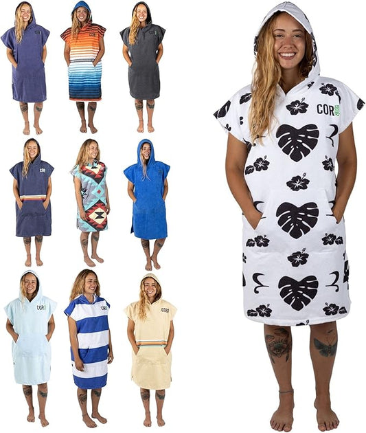 COR Surf Poncho Changing Towel Robe with Hood and Front Pocket | Thick Quick Dry Microfiber Wetsuit Poncho Towel for Surfing Beach Pool Swim (Medium - Hawaiian)