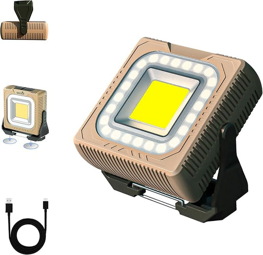 WARSUN 1000 Lumens Rechargeable Work Light – Portable LED Camping Lantern with Tripod Mount, Type-C Charging, Magnetic Base, Hanging Hook, Multi Lighting Modes, for Outdoor, Hiking, Camping