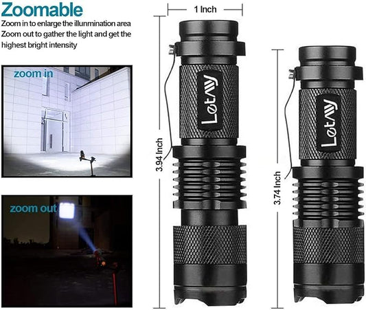 LETMY Tactical Flashlight, Super Bright LED Mini Flashlights with Belt Clip, Zoomable, 3 Modes, Waterproof - Best EDC Flashlight for Gift, Hiking, Camping, Hurricane & Power Outage (4 Pack)