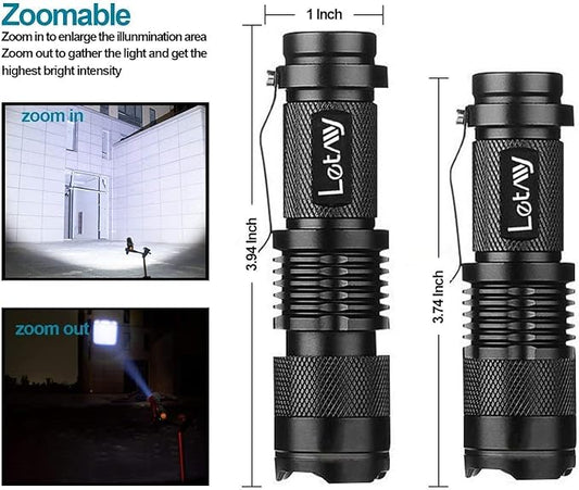 LETMY Tactical Flashlight, Super Bright LED Mini Flashlights with Belt Clip, Zoomable, 3 Modes, Waterproof - Best EDC Flashlight for Gift, Hiking, Camping, Hurricane & Power Outage (2 Pack)