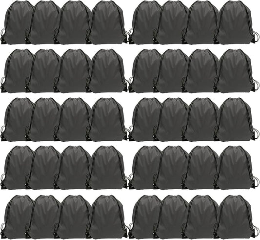 GoodtoU Drawstring Bags, Drawstring Backpacks Bulk Nylon Backpack Draw String Back Bag Cinch Sack Drawstring Gym Bag String Backpack for Sport, Traveling, Team (40Pcs, Grey)