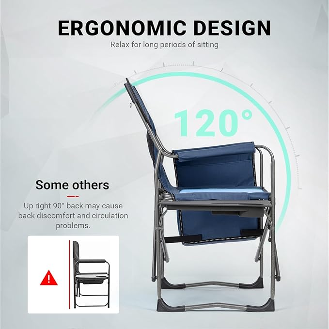 Overmont Oversized Lightweight Camping Chair - Comfortable Heavy Duty Foldable Directors Chairs with Side Table & Cooler Bag for Outside Camp Beach Picnic Lawn and Fishing Supports 400lbs