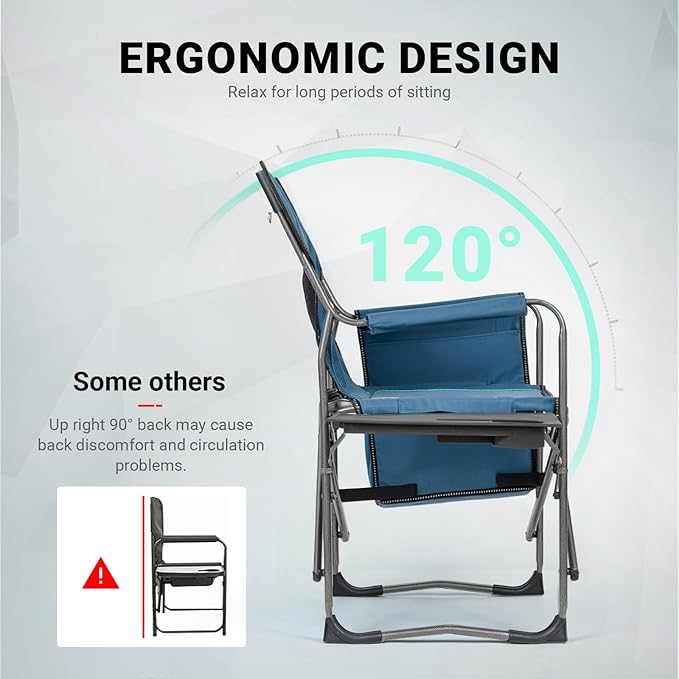Overmont Oversized Lightweight Camping Chair - Comfortable Heavy Duty Foldable Directors Chairs with Side Table & Cooler Bag for Outside Camp Beach Picnic Lawn and Fishing Supports 400lbs