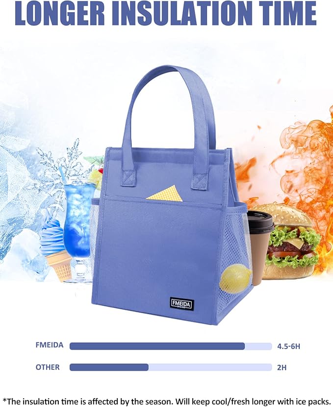 Fmeida Insulated Lunch Bag Women - Small Lunch Bags for Adults Reusable Lunch Tote Bag Lunch Box Thermal Snacks Organizer for Women Work Office Picnic Hiking Beach Outdoor - Purple
