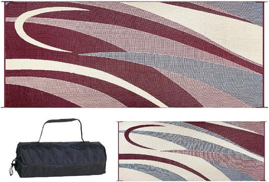 Stylish Camping Stylish Camping Reversible Graphic Patio Mat - 8' x 20', Burgundy/Black