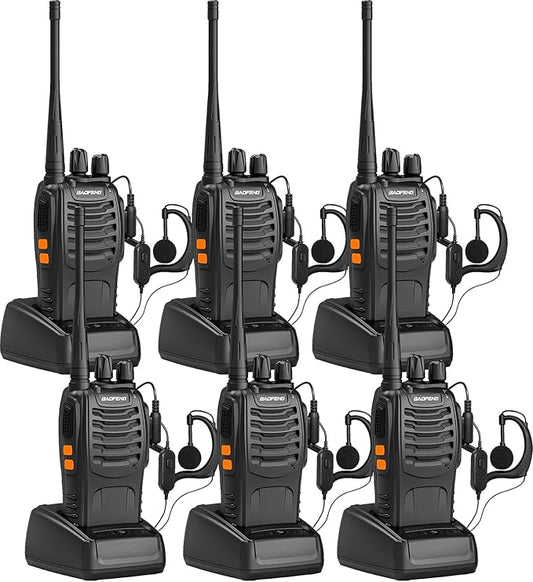 Walkie Talkies BF-888S Two Way Radio Long Range Rechargeable,Portable 2 Way Radio,Handsfree Walkie Talkie for Adultswith Flashlight Li-ion Battery and Charger（6 Pack）