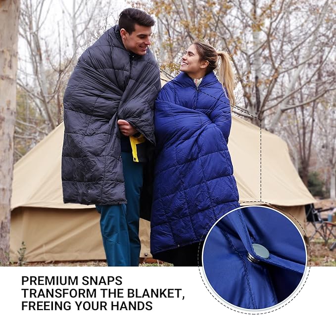 KingCamp Camping Blanket Lightweight, Multifunctional Warm Puffy Outdoor Blanket with Snap Button, Water Repellent, Packable, for Travel, Airplane, Hiking, Picnic 1.37lbs/69x 53inchs