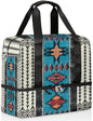 Sports Gym Duffel Bag - Aztec Boho Travel Tote, Waterproof Lightweight Swim Luggage, Weekender Overnight Handbag With Shoes Compartment for Women Men