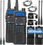 Baofeng UV-5R Ham Radio Long Range UV5R Two Way Radio Dual Band Rechargeable 3800mAh Li-ion Battery High Power Walkie Talkie with Earpiece Full Set for Survival Gear Hiking Hunting,2 Pack