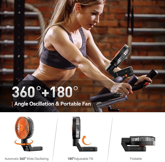 Portable Handheld Fan Oscillating, Hand Held Fans for Women Men Travel, USB Rechargeable Folding Fan with Magnetic Base, 4 Speed, 3 Lights, Personal Hand Fan with Clicp for Travel, Golf Cart