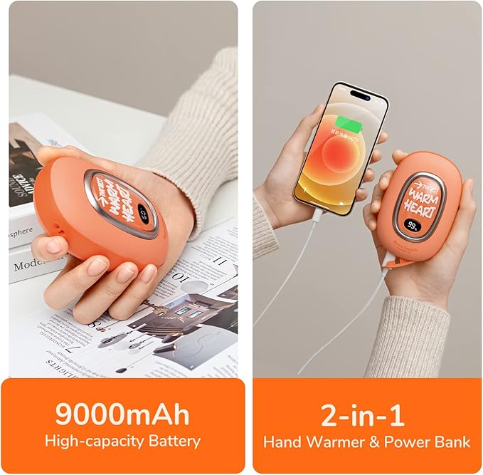 JISULIFE Hand Warmers Rechargeable, Space Capsule Light USB Handwarmer, 9000mAh Electric Hand Warmer Power Bank, 3 Heating Levels, Reusable Portable Hot Hands Heater for Hunting Golf Camping Gifts