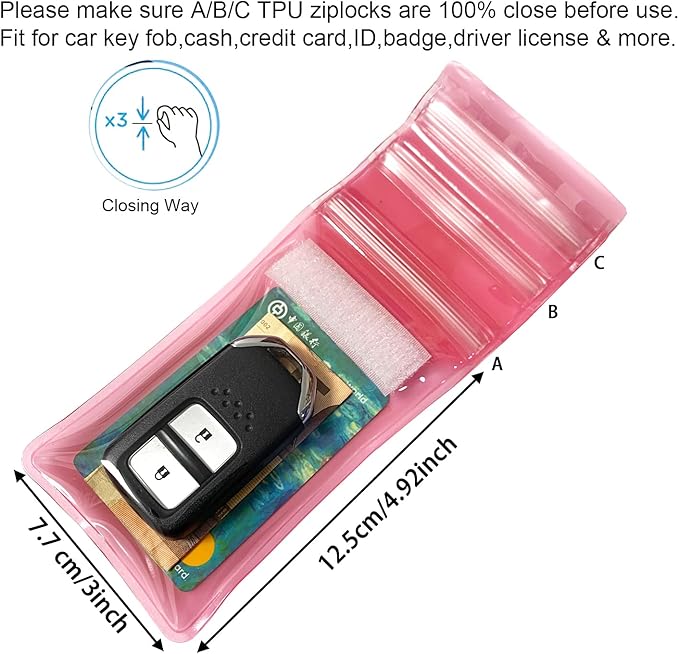 DRIPAC Waterproof Car Key FOB Case Waterproof Wallet Waterproof Holder Pouch For Key ID Badge Credit Card Money（Black+Pink）