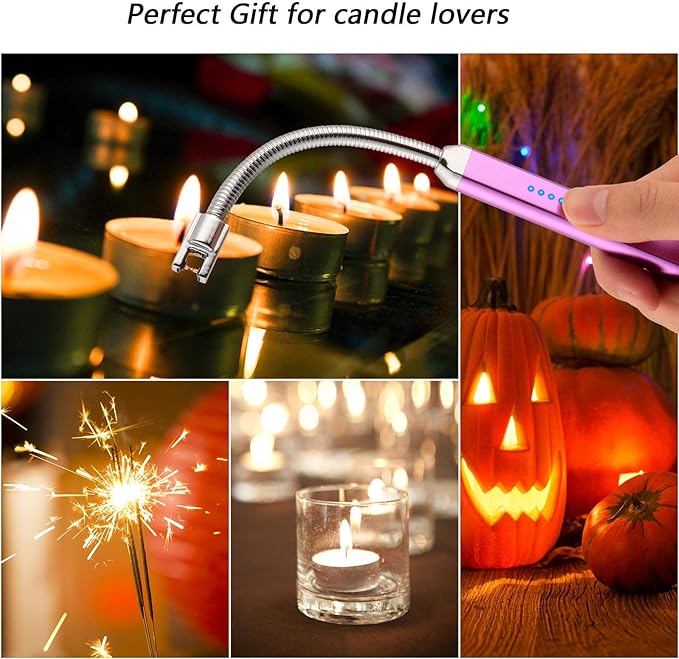 MEIRUBY Lighter Electric Candle Lighter Birthday Gifts for Women Mom Wife Men, Long Electronic Rechargeable USB Lighter Arc Windproof Flameless Lighters for Candle Camping BBQ (Purple)