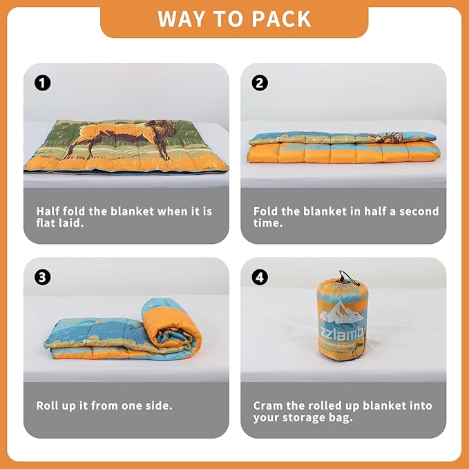 zzlamb Camping Blanket, Lightweight Cloak Puffy Down Alternative Travel Blanket, Portable & Windproof Warm Outdoor Blanket, Cozy Quilt Plane Car Picnic Hammock Beach Backpacking, 52x75in